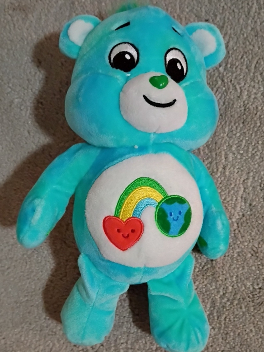 I CARE***Blue Plush Bear Kids Toy with Rainbow Belly -
